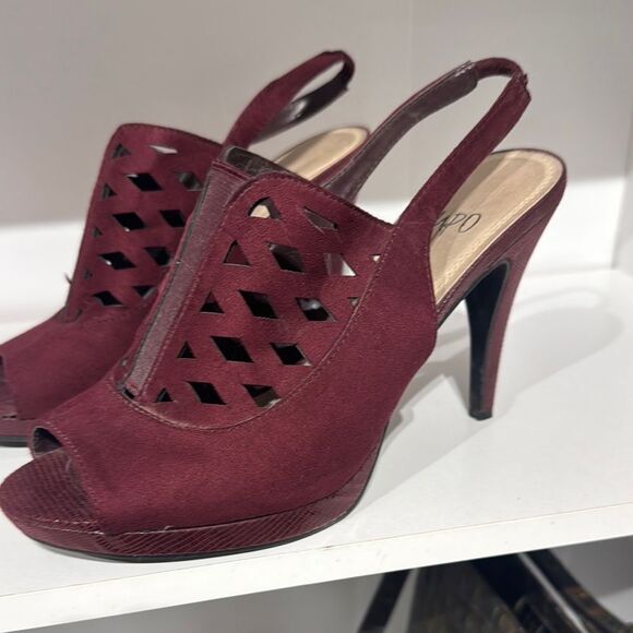 Impo Burgundy Peep-Toe Slingback Heels - Picture 1 of 3